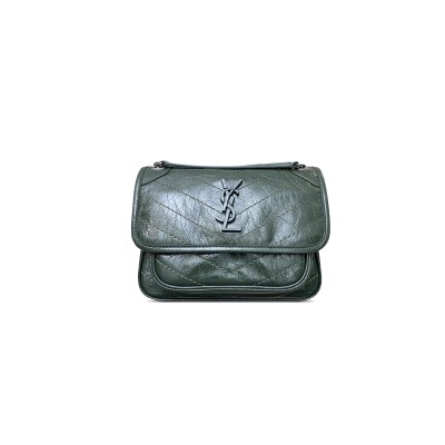 YSL NIKI BABY CHAIN BAG IN CRINKLED VINTAGE LEATHER 633160 (21*16*7.5cm)